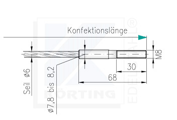 Drahtseil - Konfektionierung - freie Längeneingabe- Seilende mit Außengewinde M8 x 30 mm - rechte Seite