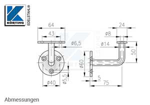 Abmessungen für gebogenen Halter mit Bohrung für LED-Kabel und flacher Anschlussplatte