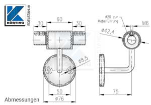 Handlaufhalter-Mittelstück für LED-Kabeldurchführung und Nutrohr - Abmessungen