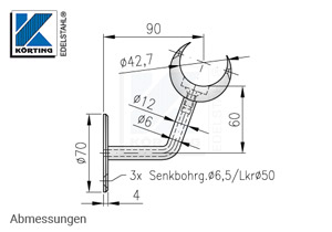 Halter für Nutrohr ø42,4 mm mit LED Profil - Abmessungen